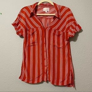 Beach Riot Shirt Red & White Striped Short Sleeve Button Down Lightweight XS